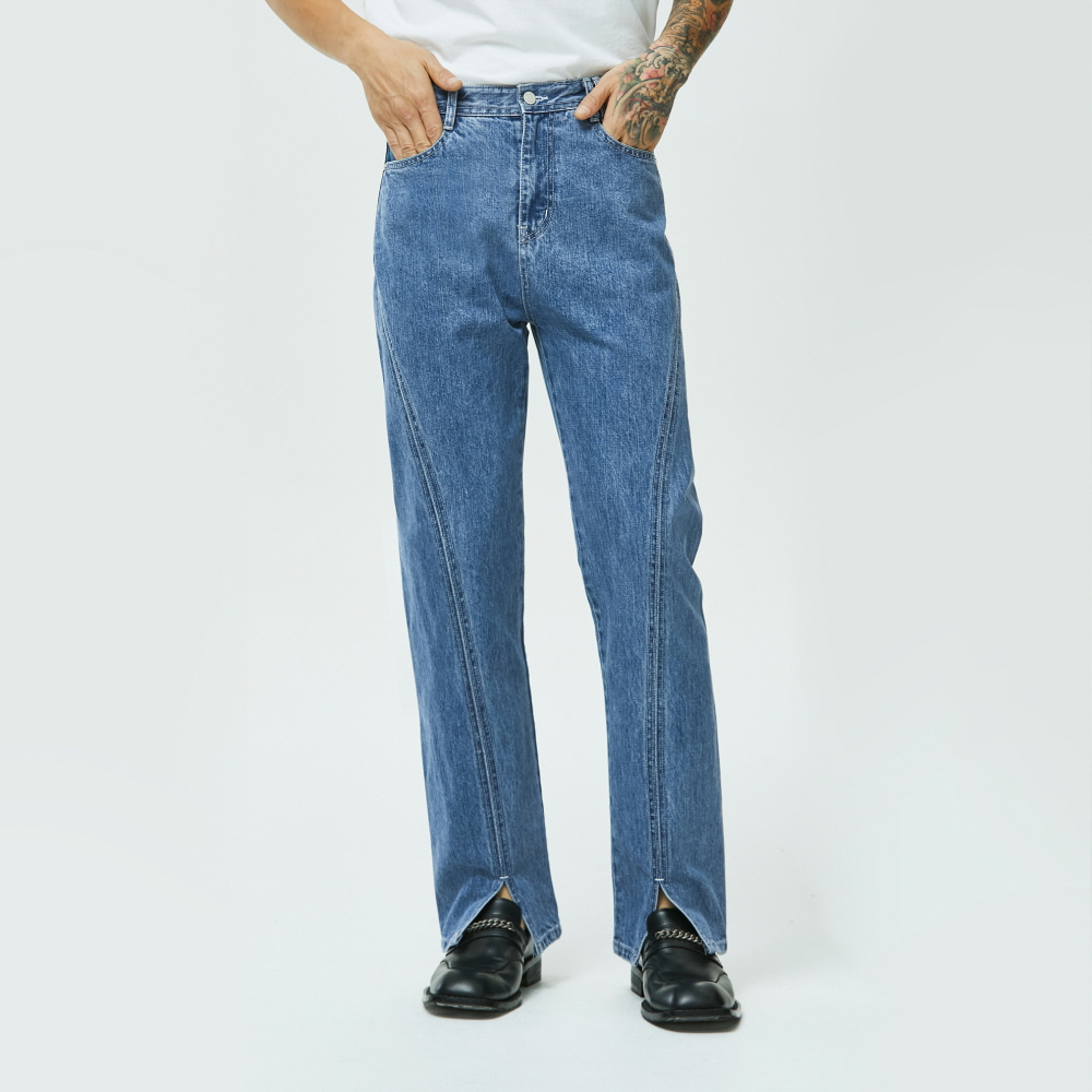 Oval Stitch Straight Slit Jeans DCPT020Blue