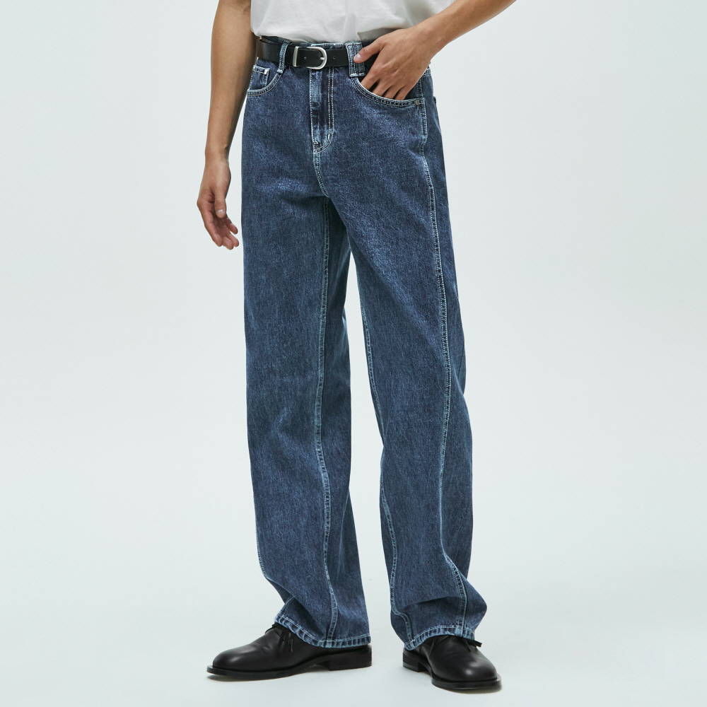 Twist Side Seam Wide Straight Jeans DCPT017Blue