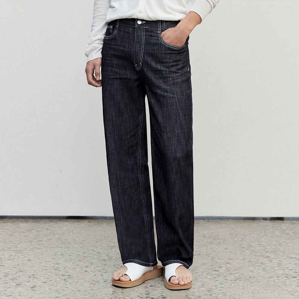 [린넨라이크데님]Linen Like Semi Wide Jeans DCPT003IndigoBlue